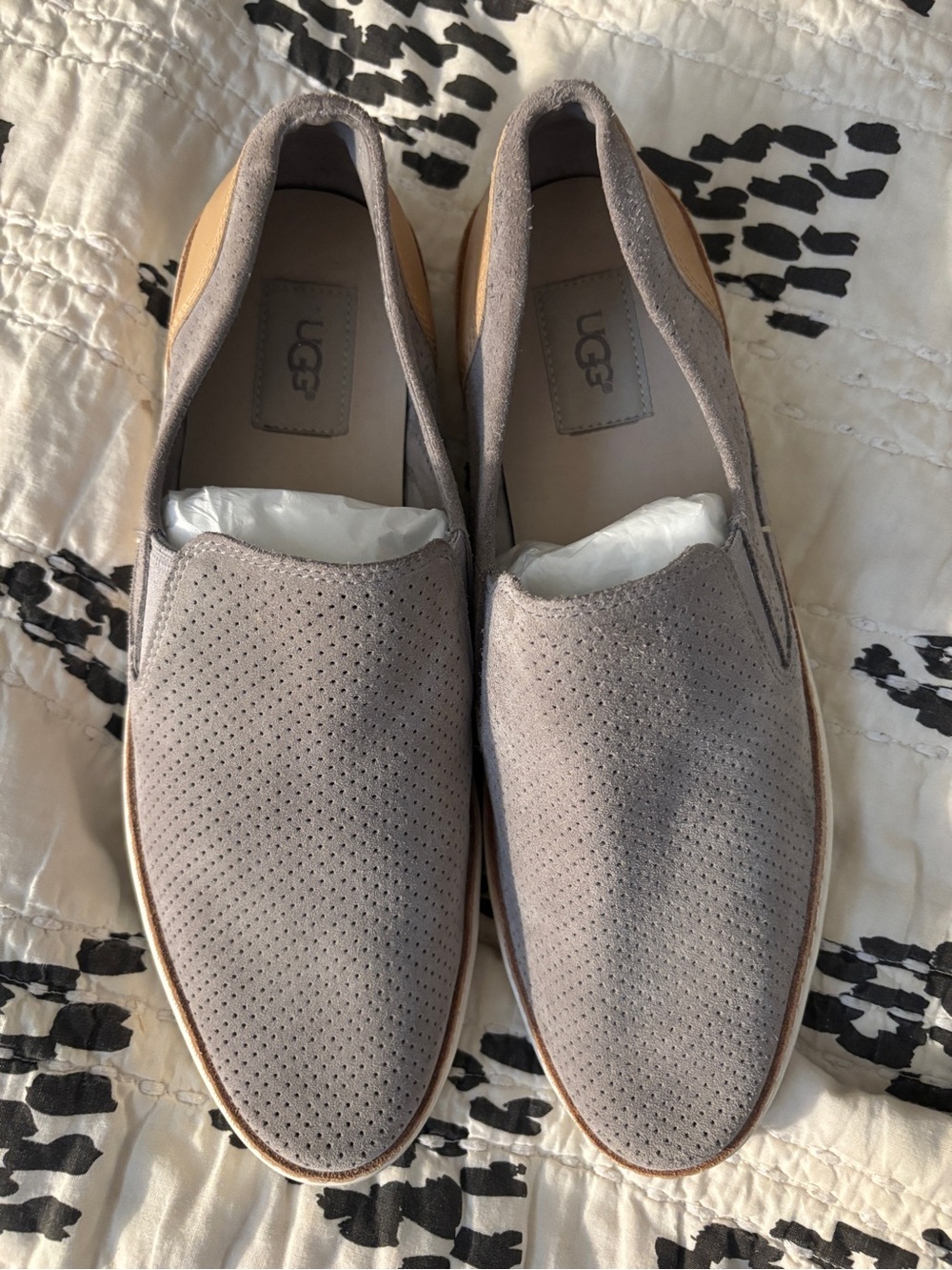 NEW UGG Womens Adley Perforated Suede Slip-On Sneakers in Grey Size 10